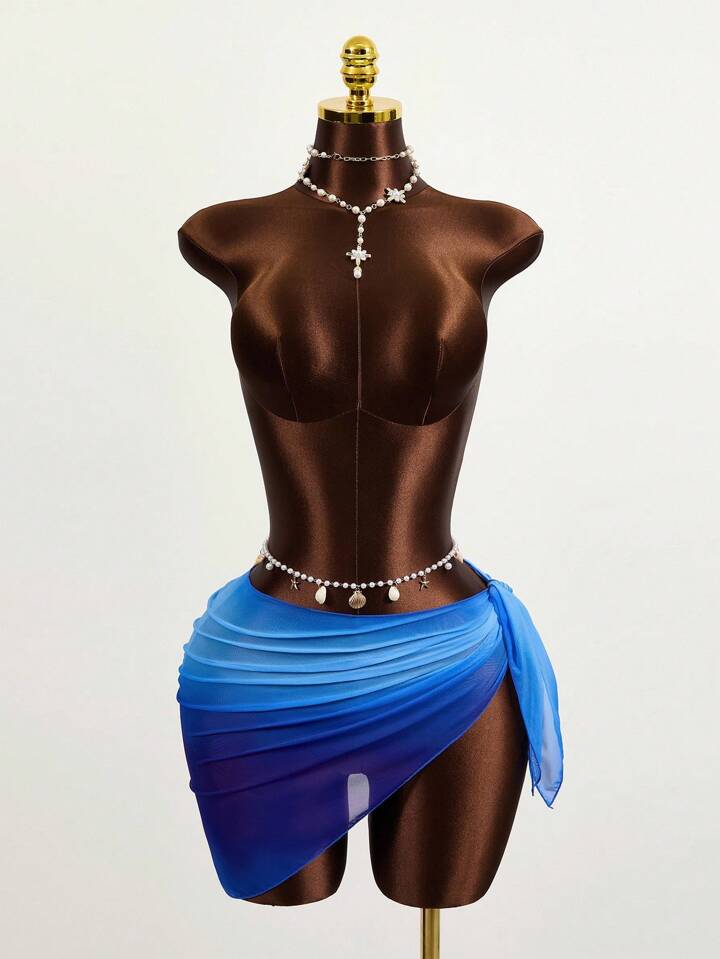 Ombré Beach Knot Side Mesh Wrap Skirt