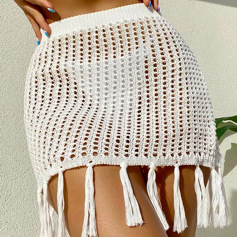 Tassel Beach Mini Skirt White