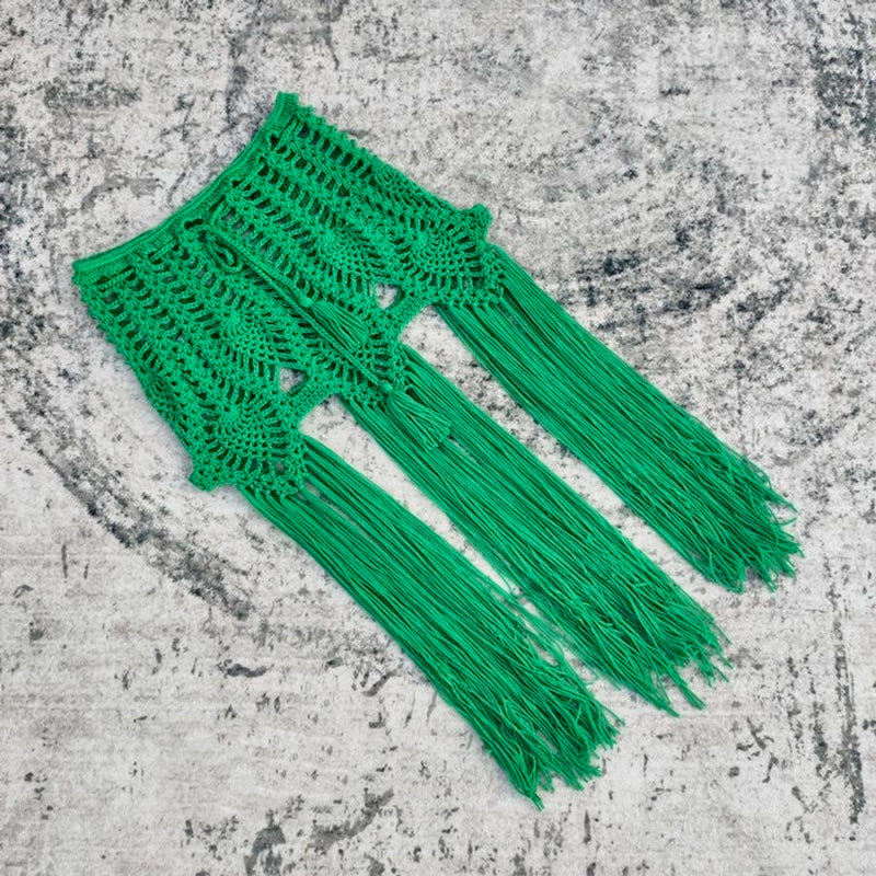 Drawstring Crochet Skirt Green