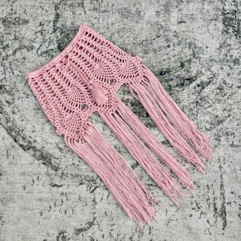 Drawstring Crochet Skirt Pink