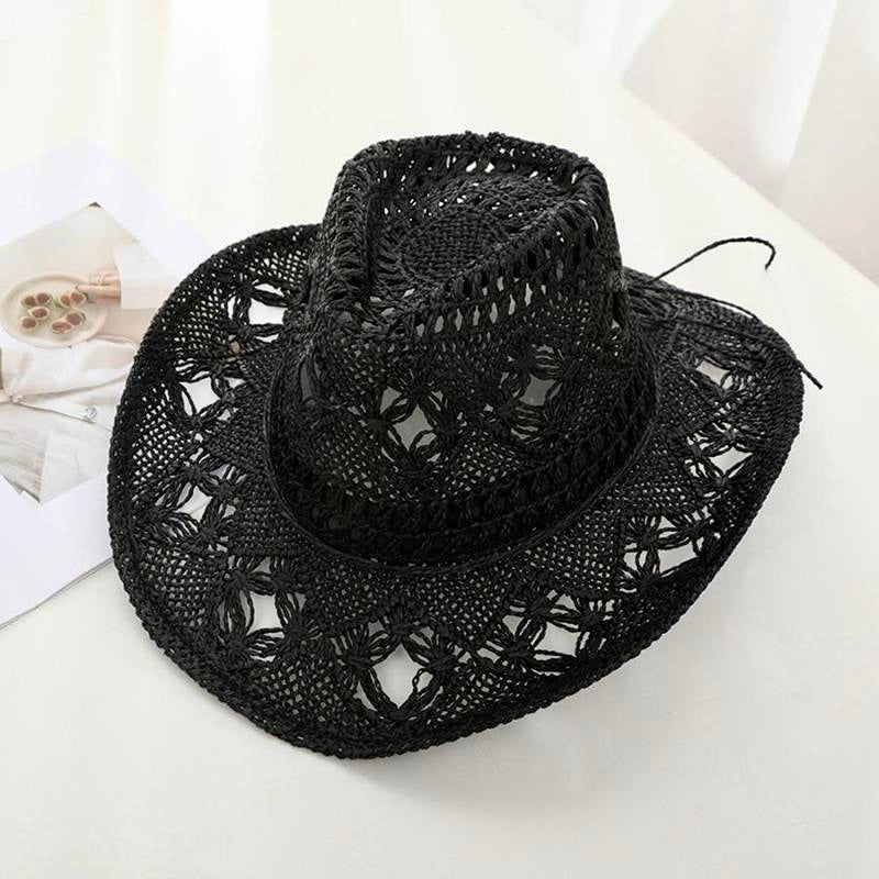 Lace Cowboy Beach Hat Black