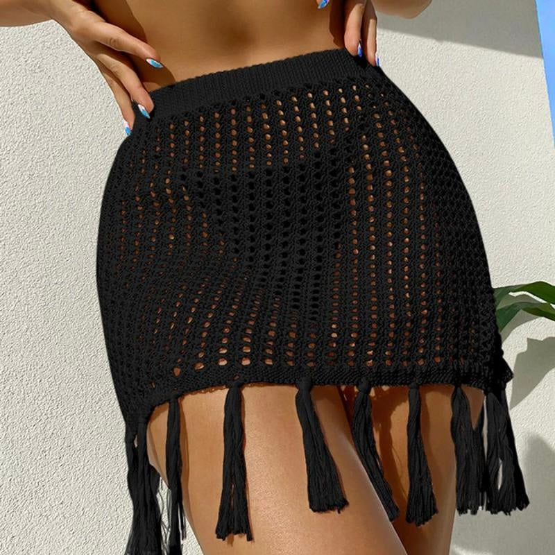 Tassel Beach Mini Skirt Black
